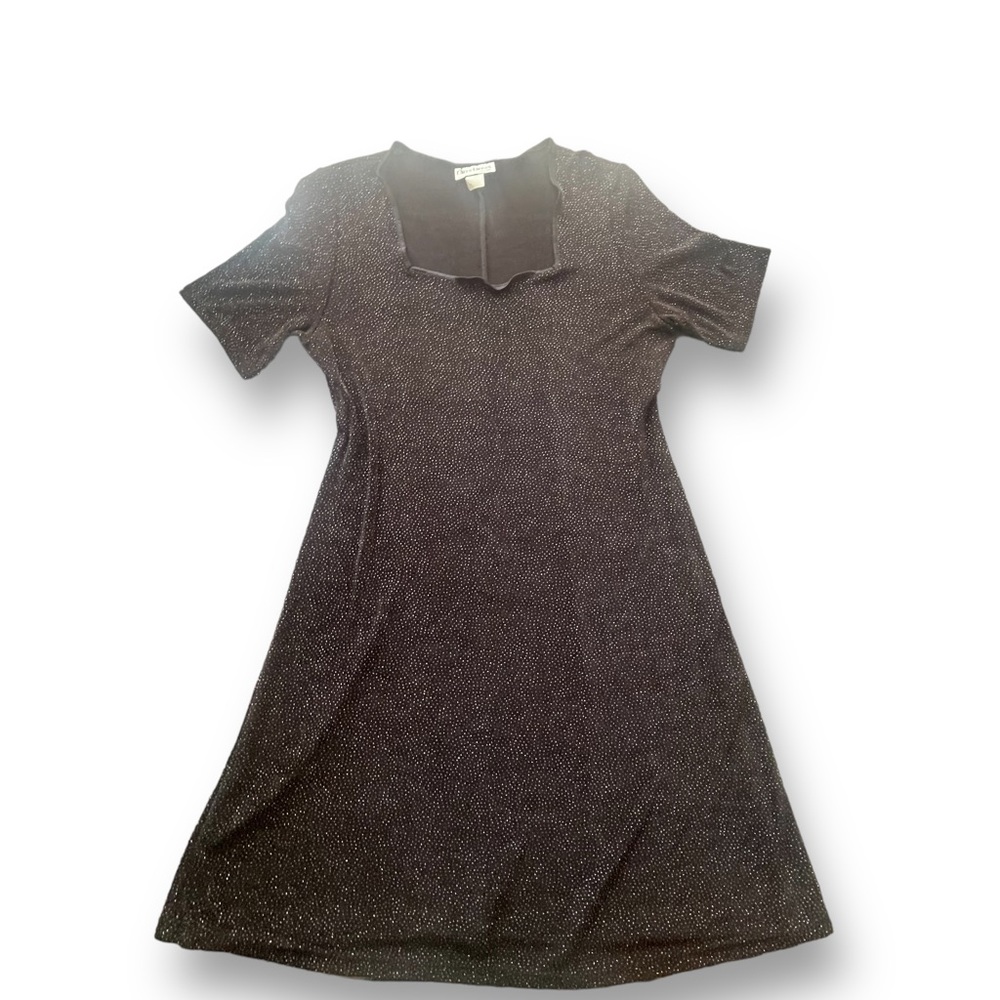 Vtg Ultra Dress Black Glitter Slinky Knit Short Sleeve Dress Women's Size 18 90s